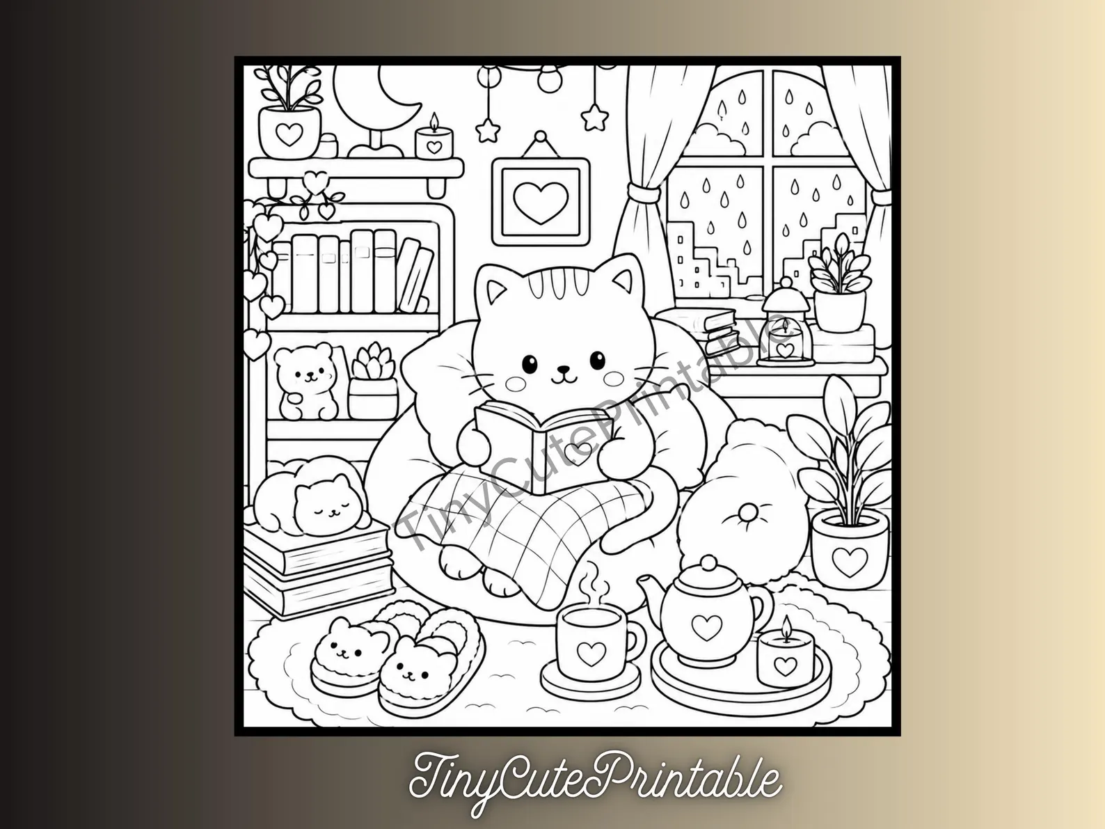 CuteLearner printable Cozy Animal Coloring Pages, Kawaii Hygge Scenes, Relaxing PDF (6+ Pages) — Coloring Books — preview 4